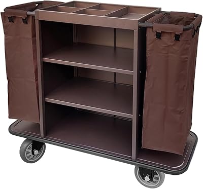 Domestic cleaning trolley, recycling hotel laundry for domestic cleaning service, brown color with wheel, 5 compartments on top.. DIAYTAR NIGERIA brings the marketplace to your home with budget-friendly prices and nationwide delivery.