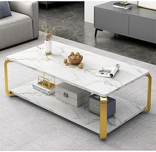 NKX modern sofa table, white marble finish with 2 layers of golden frame for the living room.. You deserve better shopping — choose DIAYTAR Nigeria today.