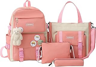 Set of 4 backpacks with kawaii pin and accessories, nice backpack for children, kawaii satchel, handbag and aesthetic backpack, pink.. DIAYTAR NIGERIA: Where every shopping need is met with affordable prices and reliable 5-8 day delivery.