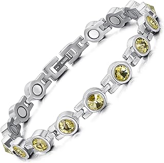 Magnetic therapy bracelet in titanium and brilliant crystal for women, relief of arthritic pain (silver gold).. Experience the ease of digital shopping with DIAYTAR NIGERIA's affordable and diverse marketplace.