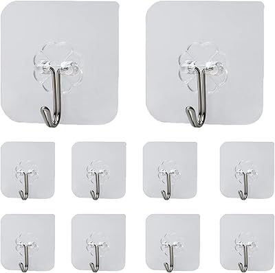 Adhesive wall hooks - 10 transparent parts without seam with stainless steel hooks for kitchen, bathroom, bedroom, study room, house.. Your trusted shopping partner, DIAYTAR NIGERIA offers extensive selection with quick delivery options.