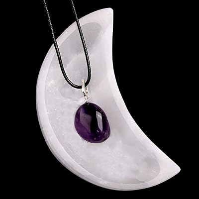 Wishwell novel Moon selenite bowl with amethyst pendant - 4 -inch selenite crystal bowl - Made in Morocco - perfect for cleaning and recharging crystals, healing, meditation and decorative stones.. DIAYTAR NIGERIA: Where shopping meets satisfaction with affordable prices and prompt delivery services.