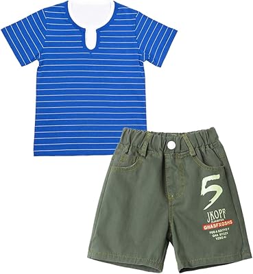 YOCD Set of summer clothes for children made up of T-shirts and short pants in striped cotton for boys and girls aged 1 to 14 years old.. DIAYTAR NIGERIA: Your trusted partner for affordable online shopping with reliable delivery timeframes.