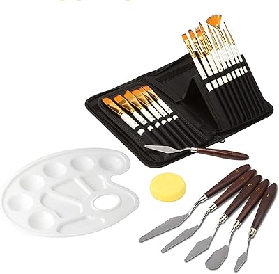 AOOK Lot of 24 brushes of artistic painting, batch of 18 shapes and sizes of different brushes, paint knife and watercolor sponge, loss -free hairs, wooden sleeves for artist's body paint, acrylic (set of 15 fabric bags + palette knife).. DIAYTAR NIGERIA delivers on every promise with our affordable prices and nationwide delivery service.