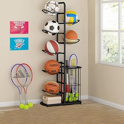 MOFISH basketball support, stable sports equipment storage organizer, removable garage ball support, 5-layer interior display for volleyball and badminton.. Explore the biggest product variety online — only at DIAYTAR Nigeria.