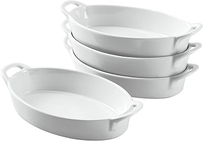 Bruntmore Set of 4 dishes with pastry or gratin oval porcelain, porcelain lasagna mold perfect for crème brûlée with handles easy to transport, pretty service plate, white.. DIAYTAR NIGERIA transforms dreams into deliveries with our affordable prices and 5-8 day shipping.