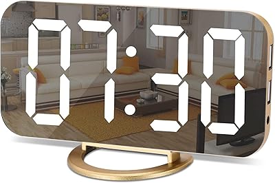 Szilam digital awakening, LED office clock and large display mirror, with two USB charger ports, 3 brightness levels, 12/24 hours, trendy electronic clock for bedroom, house, living room and office - gold.. From essentials to electronics, DIAYTAR Nigeria ships your order in no time.