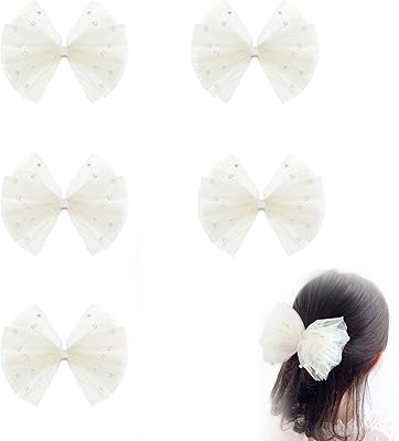 Elastic fetang with tulle hair for little girls, pretty hair pearl hair tongs for girls, hair accessories for party and daily use (5 white pieces).. Shop for less and receive more with DIAYTAR NIGERIA's expansive e-commerce platform and nationwide delivery.