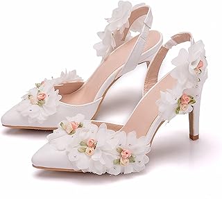 Bridal shoes, wedding shoes, lace brush shoes, 9 cm tall heel, pointed end sandals, rear strap shoes, PU rod, rubber sole, white, 38.. Shop with confidence at DIAYTAR NIGERIA, offering thousands of products with budget-friendly shipping.