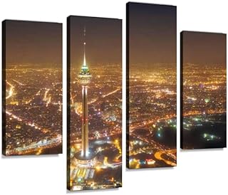 Night view of the historic village of Masolet, grid, abstract digital printing on framed canvas for the house, the living room and the desk decoration, ready to hang, 4 panels, 4Ps.. Join the movement — fast, affordable shopping only at DIAYTAR Nigeria.