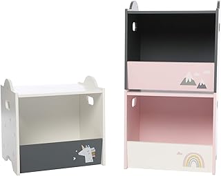 Baby wood storage box, wooden organizers cubes for infants 12 months old and more, toy/clothing/books/food storage box, children's container with a multicolored unicorn printed layers.. DIAYTAR Nigeria combines variety, affordability, and speed — making your online shopping experience not only enjoyable but also cost-effective.