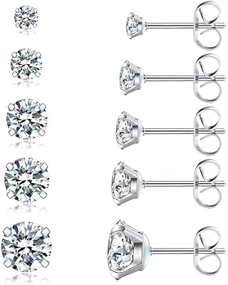 Set of hypoallergenic steel Hypoallergenic steel earrings 316L with cubic zirconia from 3 to 8 mm, pink gold color - 5 pairs, stainless steel, cubic zirconia.. Thousands of choices. Zero hassle. All thanks to DIAYTAR Nigeria.