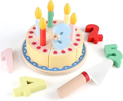 Wooden food toys for birthday cake, kitchen game for toddlers from 1 to 6 years old, food simulation game for little girls with children's candles.. Buy better with DIAYTAR Nigeria — the ultimate e-commerce platform in Nigeria.