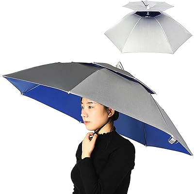 Double layer foldable umbrella hat for women and men with adjustable head strap for fishing, campsite and hiking.. DIAYTAR Nigeria: Discover more, spend less, and enjoy delivery within 5–8 days.
