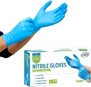 Nitrile biosecurity (BOS) examination gloves, pack of 100 gloves - superior quality, without powder, ambidextrum, non -sterile, disposable, of food quality, light blue.. Get more for less on DIAYTAR Nigeria — Nigeria’s favorite e-commerce platform.