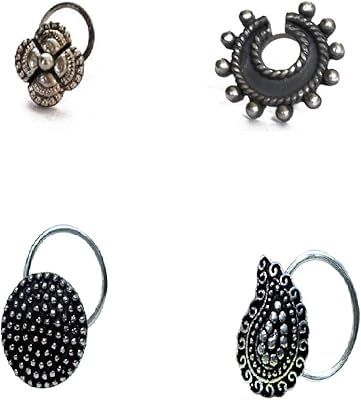 A batch of 4 nose nose nose oxidized with modern design of silver alloy for women.. Shop smarter with DIAYTAR NIGERIA's diverse marketplace and budget-friendly nationwide delivery.
