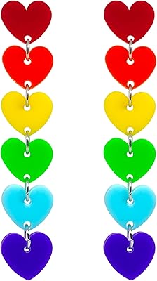 Acrylic earrings in the shape of an rainbow heart, Earrings with pampil chain in studded rainbow with fun creative resin, rainbow colors, hanging earrings for women and girls, gift jewelry.. Nigeria shops with DIAYTAR — wide selection, fast shipping, and great value.
