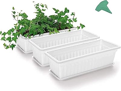 Package of 3 plantation planters of 17 -inch white plastic vegetables and flowers with 15 plant stickers, for window sill, patio, garden, interior decoration, porch.. Discover the perfect shopping experience with DIAYTAR NIGERIA's vast selection and prompt delivery service.