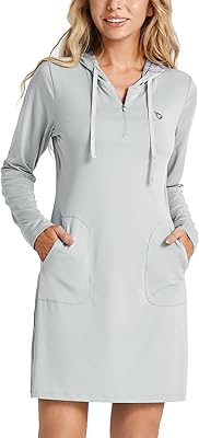 Zipped beach dress with long sleeves Balife for women, upf 50+, hooding dress with sun protection and pockets, silver and gray, m.. DIAYTAR NIGERIA brings the market to your fingertips with affordable prices and swift delivery services.