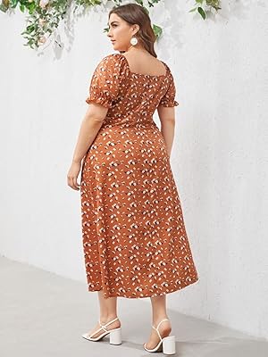 Wokez Plus Floral dairy dress with small flowers tied on the front (color: brown mocha, size: 4xl).. Your everyday shopping solution, DIAYTAR NIGERIA offers variety and value delivered within 8 days.