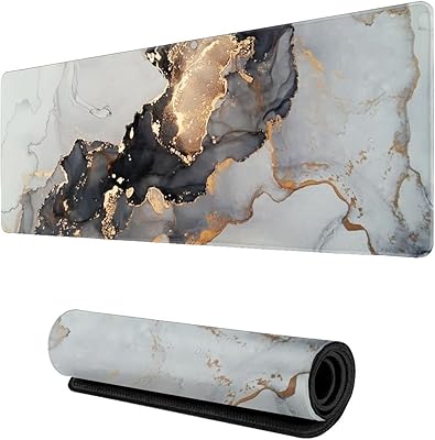 Gaming mouse mat in black and white marble, artistic design, long XL, large carpet of non -slip rubber mouse with sewn edges.. Shop confidently on DIAYTAR Nigeria — everything you need, delivered quickly.