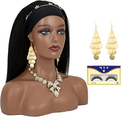 Women's mannequin head with shoulders - Realistic wig mannequin head in pvc mannequin head with shoulders (color: dark brown).. DIAYTAR NIGERIA bridges the gap between desire and affordability with nationwide delivery in under 8 days.