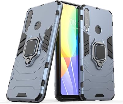 Robust double -layer protective shell with metal crutch and ring (works with car magnetic support) compatible with Huawei Y6P (Marine).. Why wait? Get your order in 5–8 days with DIAYTAR Nigeria.