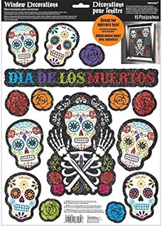 AMSCAN Window decorations for Halloween celebration, assortment of skulls in glitter sugar for the day of the dead, multicolored, 17 1/2 "x 12".. Find everything you need at prices you'll love with DIAYTAR NIGERIA's comprehensive e-commerce platform.
