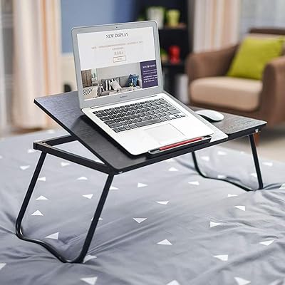 Black foldable table for laptop - wooden work table and sofa support, bed, computer with foldable feet, adjustable tilt (black B).. DIAYTAR NIGERIA connects your desires with reality through our affordable e-commerce platform and quick delivery.