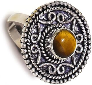 Oxidized engraved ring with cabochon in golden tiger eye, precious stone handmade, rope edge, us 8, stone, golden tiger eye.. Experience the joy of convenient shopping with DIAYTAR NIGERIA's vast selection and quick delivery service.