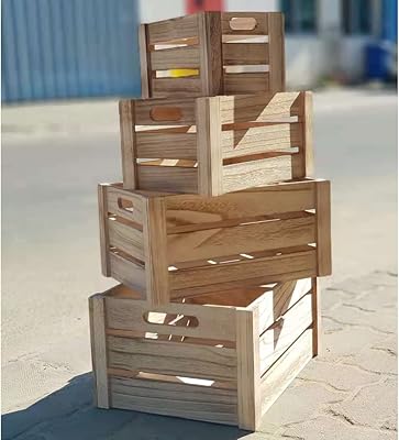 Lingwei wooden storage bins with handles (batch of 4) - Presentation box of rustic baskets for the house, small, medium, large, e.. Experience shopping freedom with DIAYTAR NIGERIA's comprehensive platform and reliable shipping service.