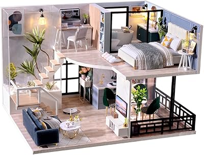 Set of miniature toki doll house with furniture, scale 1:24, mini creative room, wooden house accessories, anti-dust and musical movement for children, adolescents and adults (satisfaction time).. DIAYTAR NIGERIA revolutionizes online retail with our extensive selection and dependable shipping service.