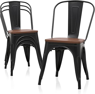 Monibolum metal dining chairs, a lot of 4, classic industrial stacks in metal metal with removable backrest and interior and exterior wooden seat, black.. Discover endless shopping possibilities at DIAYTAR NIGERIA, with budget-friendly prices and reliable delivery.