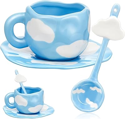 Ceramic cup design cloud with spoon saucer, set of cute irregular coffee cups 9oz/250ml, pretty coffee cups for tea, coffee, milk, desk and house gifts, washable in the dishwasher and in the microwave.. Every order, every item — DIAYTAR Nigeria delivers fast and reliably.
