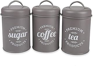 3 hermetic kitchen boxes with lids, rustic gray metal containers for storage of sugar, coffee and tea.. Shop confidently with DIAYTAR NIGERIA, offering affordable prices and reliable delivery within a week.