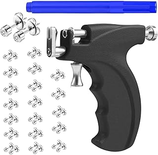 Professional ear pistol set with 20 pairs of 316L stainless steel surgical earrings for lip, nose and body at home living room.. Affordable online shopping is just a click away with DIAYTAR Nigeria.
