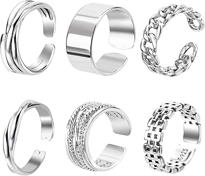 Set of open adjustable unisex adjustable rings, stackable jewelry, gift for women, men, girls and boys, 6 silver pieces.. Big savings, small wait times — shop now at DIAYTAR Nigeria.