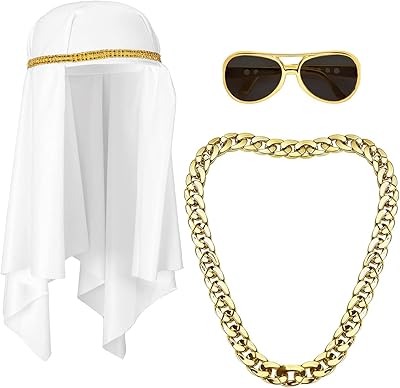 68545 - Set of chic Arab costumes, scarf, chain, glasses, Arabic, sultan, theme evening, carnival, multicolored, standard size.. Discover the perfect balance of selection and value with DIAYTAR NIGERIA's nationwide delivery service.