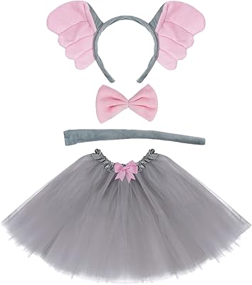 Dxhec Set of gray elephant costumes, headband with knot, tutu tail, animal fancy skirt, Halloween celebration disguise, Cosplay costume for children.. DIAYTAR NIGERIA combines extensive product options with budget-friendly prices, delivered in 5-8 days.