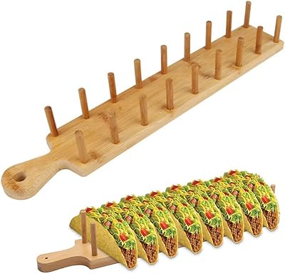 Bamboo handle tray - The support can contain 8 flexible or hard tacos - also ideal for containing burritos and tortillas - tacos support, wooden tacos plates.. Experience retail therapy without the financial stress at DIAYTAR NIGERIA's affordable e-commerce platform.