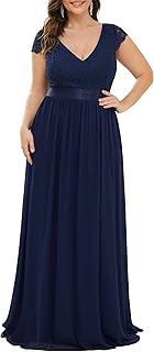 Ever-Pretty Plus Dress in Silk Mousseline and Lace with Short Sleeve and V-neck for Women, Large Size 0057b-Da.. DIAYTAR NIGERIA delivers value, variety, and convenience with our nationwide 5-8 day shipping.