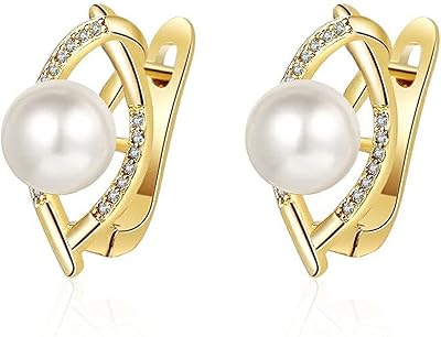 Golden -plated pearls earrings 14 carats for women, earrings with double cubic zirconia for women and girls, m, copper pearl, pearl pearl.. DIAYTAR NIGERIA brings the joy of affordable shopping to your fingertips with delivery in less than 8 days.