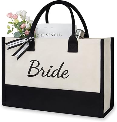 High-end bridal tote bag, engagement/wedding/bachelor party/wedding party gifts/classic black and white tote bag.. Shop the smart way with DIAYTAR NIGERIA's extensive selection and budget-friendly nationwide delivery.
