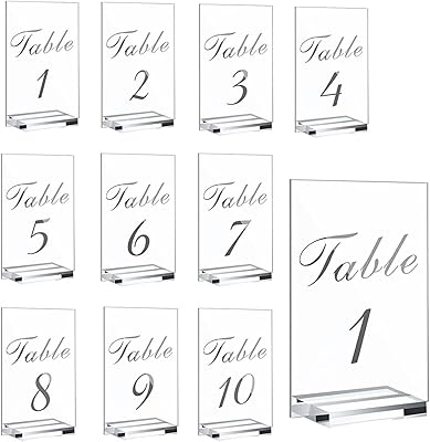 10 pieces Wedding table numbers in acrylic Wedding table number 10 x 15 cm Table in transparent acrylic table with 10 pieces Banner table figure for wedding reception.. DIAYTAR NIGERIA delivers more than products - we deliver affordable solutions within days.