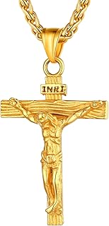 Crucifix U7 pendant for men with baptism chain, Christian stainless steel jewelry/18 carat/gold/pink gold, Jesus pendant, free engraving and sending in a gift box.. DIAYTAR NIGERIA: Your affordable gateway to thousands of products delivered within a week.
