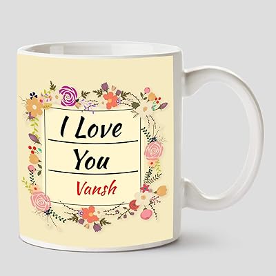 White Ceramic Coffee Cup with HUPPME name I Love You Vansh - 330 ml.. DIAYTAR Nigeria — the online store where variety meets value.