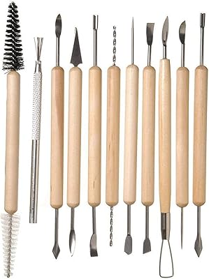 Set of sculpture tools and Aitra ceramic clay, 11 pieces, wooden handle, steel tip, leisure materials.. Experience the joy of discovery with DIAYTAR NIGERIA's vast catalog and nationwide affordable delivery.