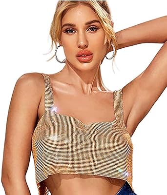 Shiny black tank top with crystal rhinestones and metal body chain, summer beach, gold, 1.. Your complete shopping solution, DIAYTAR NIGERIA offers extensive choice with competitive prices and delivery.
