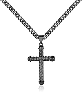 Stainless steel cross necklace for men, Cuban chain, pendant in black and gold silver and gold for men boys women 16-24 inches, 16.. Unlock endless possibilities with DIAYTAR NIGERIA's affordable marketplace and reliable delivery service.