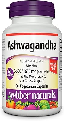 Webber Naturals Racine of Ashwagandha KSM-66, 300 mg of ashwagandha root with 275 mg maca root per tablet, high power, 5 % of Withanolide, 60 vegetarian capsules, gluten-free, Gluten-free.. Enjoy low prices, wide selections, and reliable delivery with DIAYTAR Nigeria.